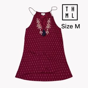 THML Womens Burgundy Embroidered Halter Tank Top Tassel Boho SF3478-1-WE Size M